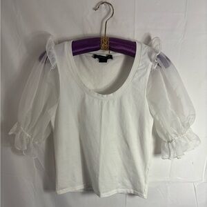 White Sheer Puff Sleeve Scoop Neck Coquette Feminine Cotton/Spandex Top Size S